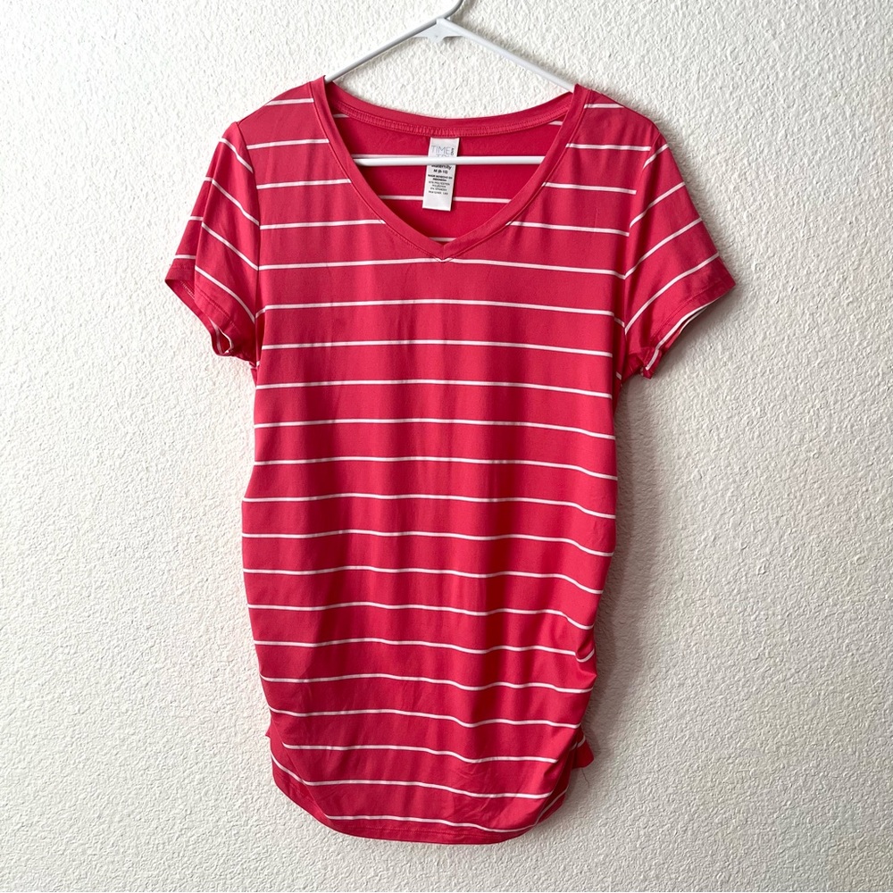 Time & Tru Maternity Short Sleeve Ruched Sides V-Neck T-Shirt M (8-10)